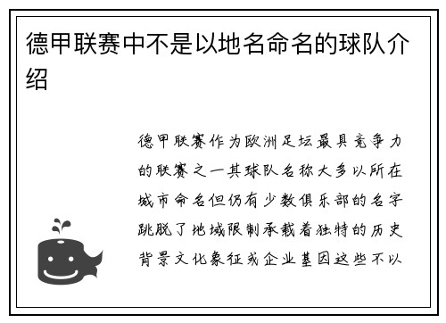 德甲联赛中不是以地名命名的球队介绍